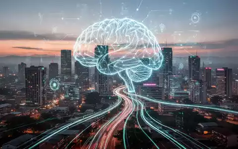 A stylized AI brain projected over a vibrant Nairobi cityscape at dusk, with data streams flowing into the city. - Foto: über boerse-global.de