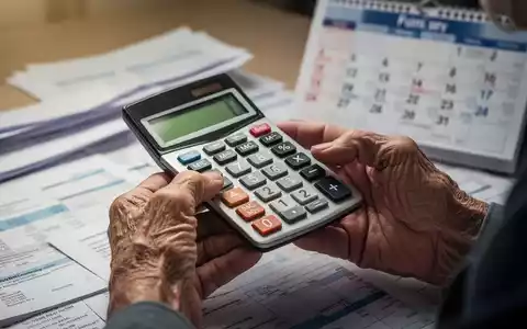Hände einer älteren Person halten einen Taschenrechner, im Hintergrund unscharfe Finanzdokumente und ein Kalender. - Foto: über boerse-global.de
