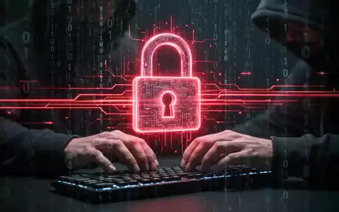 A glowing red digital lock with binary code in the background, symbolizing a cybersecurity threat and data breach. - Foto: über boerse-global.de