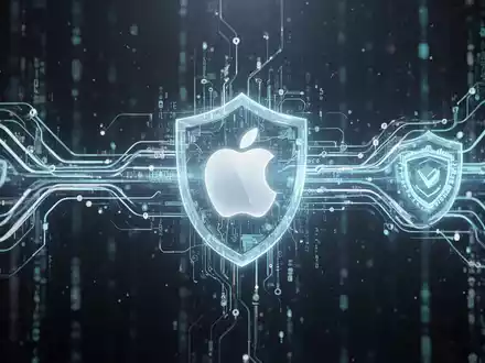 An abstract digital illustration showing secure data flow and identity verification, with a subtle Apple logo. - Foto: über boerse-global.de