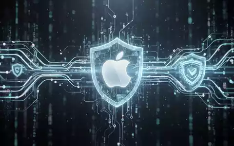 An abstract digital illustration showing secure data flow and identity verification, with a subtle Apple logo. - Foto: über boerse-global.de