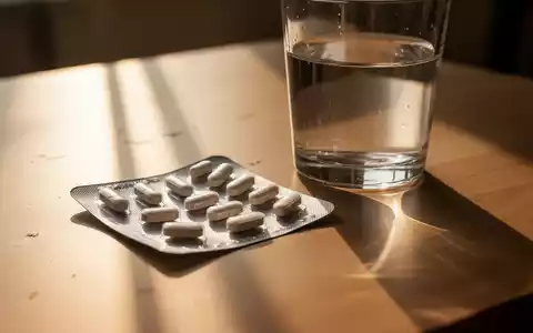 Ein Blisterpack mit Tabletten und ein Glas Wasser auf einem sonnenbeschienenen Tisch, der lange Schatten wirft. - Foto: über boerse-global.de