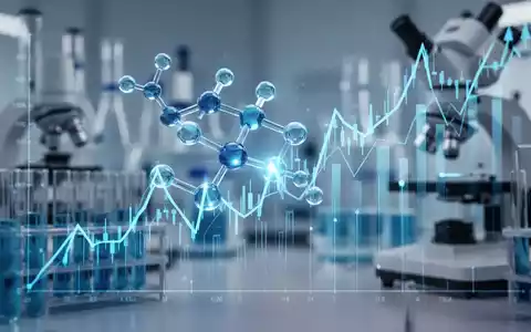 Eine stilisierte, leuchtend blaue Pharma-Molekülstruktur, die mit einem steigenden Börsenkursgraph verschlungen ist. - Foto: über boerse-global.de
