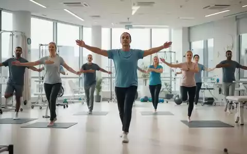 Eine Gruppe von Menschen in einem modernen Rehabilitationszentrum, die unter Anleitung sanfte Übungen zur Stärkung der Eigenaktivität durchführen. - Foto: über boerse-global.de