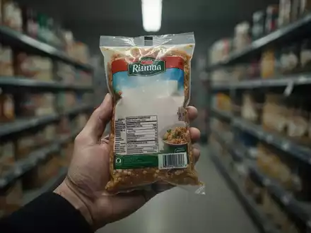 Eine Hand hält ein Lebensmittelprodukt mit unscharfem Etikett, im Hintergrund ein unscharfer Supermarktgang. - Foto: über boerse-global.de