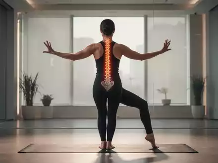 Eine Person führt in einem ruhigen Raum eine achtsame Yoga- oder Qigong-Übung aus, die auf Rückengesundheit abzielt. - Foto: über boerse-global.de