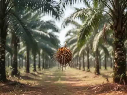 Eine weitläufige Palmölplantage mit Reihen von Ölpalmen unter klarem Himmel, die sich in die Ferne erstrecken. - Foto: über boerse-global.de