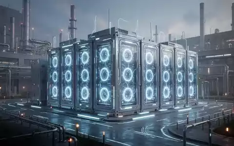 Ein futuristisches Batteriespeicher-System mit leuchtenden Zellen in einer modernen Industrieanlage, symbolisiert Energieeffizienz. - Foto: über boerse-global.de