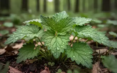 Nahaufnahme von frischen, grünen Gierschblättern, die in einem natürlichen Waldmilieu wachsen, mit weichem Fokus im Hintergrund. - Foto: über boerse-global.de