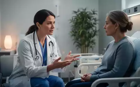 Ein medizinisches Fachpersonal erklärt einem Patienten in einem modernen Krankenhauszimmer naturheilkundliche und psychotherapeutische Ansätze. - Foto: über boerse-global.de