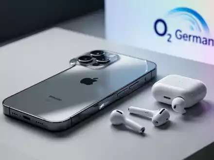 iPhone 17 Pro Max and AirPods Pro 3 earbuds on a clean surface, hinting at a telecommunications bundle. - Foto: über boerse-global.de