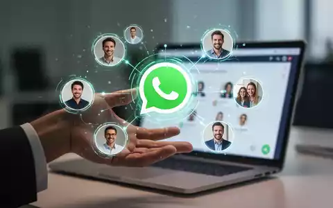 Hand interacting with a holographic WhatsApp logo and user profiles, representing direct calling on a web interface. - Foto: über boerse-global.de