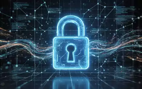 A glowing blue padlock icon symbolizing data privacy and AI firewalls, overlaid on a digital network grid with abstract data streams. - Foto: über boerse-global.de