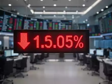 Ein Börsenticker-Display zeigt einen deutlichen prozentualen Rückgang und einen niedrigen Aktienkurs mit einem roten Abwärtspfeil. - Foto: über boerse-global.de