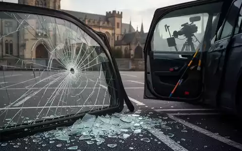 Eine zerbrochene Autoscheibe mit Glasfragmenten auf dem Boden, die auf einen Diebstahl aus einem Fahrzeug hindeutet. - Foto: über boerse-global.de