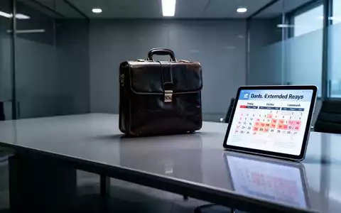 Ein einsamer Aktenkoffer auf einem leeren Schreibtisch, daneben ein Tablet mit einem Kalender, der drei Wochen Urlaub anzeigt. - Foto: über boerse-global.de