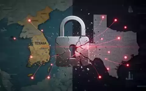 A digital padlock icon over a blurred map of South Korea and Texas, symbolizing data breaches. - Foto: über boerse-global.de