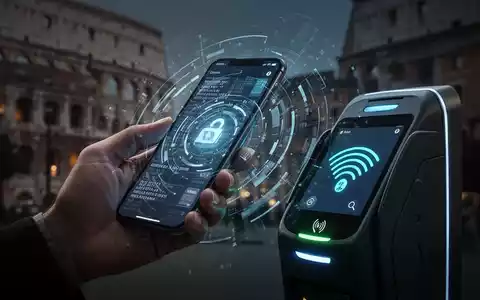 A hand holding a smartphone near a payment terminal, with a digital ghost-like overlay symbolizing contactless payment theft. - Foto: über boerse-global.de