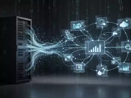 Stylized visual of data flowing from a compromised server to multiple digital platforms, representing a supply chain data breach. - Foto: über boerse-global.de