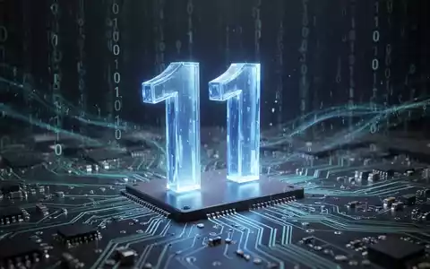 A stylized, glowing blue '11' numeral emerging from a digital circuit board, representing an operating system update. - Foto: über boerse-global.de