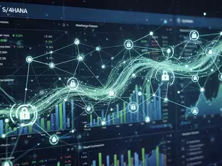 Ein abstraktes Bild, das digitale Steuerprozesse und E-Invoicing in SAP S/4HANA darstellt, mit leuchtenden Datenströmen und Netzwerken. - Foto: über boerse-global.de