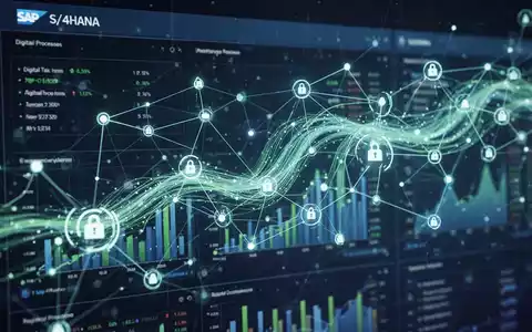 Ein abstraktes Bild, das digitale Steuerprozesse und E-Invoicing in SAP S/4HANA darstellt, mit leuchtenden Datenströmen und Netzwerken. - Foto: über boerse-global.de