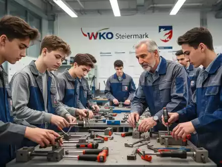 Eine Gruppe von Lehrlingen und Ausbildern arbeitet gemeinsam in einem modernen Ausbildungszentrum. Fokus auf berufliche Bildung und Zusammenarbeit. - Foto: über boerse-global.de