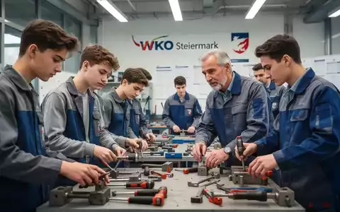 Eine Gruppe von Lehrlingen und Ausbildern arbeitet gemeinsam in einem modernen Ausbildungszentrum. Fokus auf berufliche Bildung und Zusammenarbeit. - Foto: über boerse-global.de