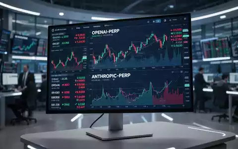 A futuristic trading interface showing digital charts and tickers for OpenAI and Anthropic, with a blurred financial trading floor in the background. - Foto: über boerse-global.de
