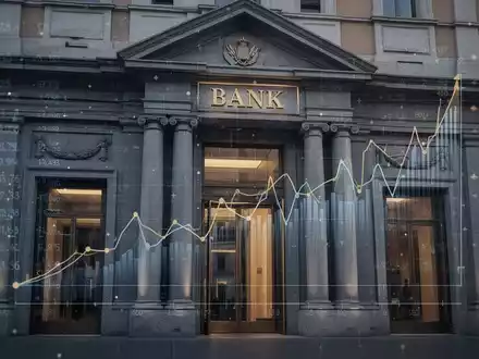 Eine stilisierte Darstellung einer Bankfassade mit subtilen italienischen Architekturelementen und einer Andeutung von Finanzdaten. - Foto: über boerse-global.de
