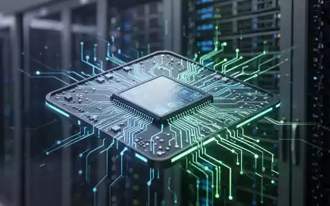 Close-up of a glowing, futuristic microchip with blue and green light, symbolizing custom AI chip design and advanced computing. - Foto: über boerse-global.de
