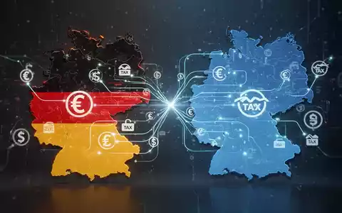 Eine grafische Darstellung des grenzüberschreitenden Handels zwischen Deutschland und Österreich mit digitalen Linien und Steuersymbolen. - Foto: über boerse-global.de