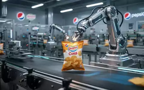 Ein Roboterarm platziert präzise eine Snacktüte auf einem Förderband in einer modernen Fabrik, die Automatisierung symbolisiert. - Foto: über boerse-global.de