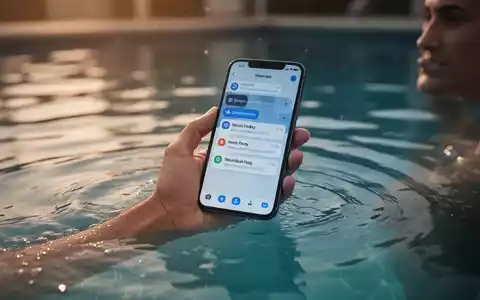 Eine Hand hält ein Smartphone mit Arbeitsbenachrichtigungen in einem Swimmingpool, was den Konflikt zwischen Urlaub und Arbeit symbolisiert. - Foto: über boerse-global.de