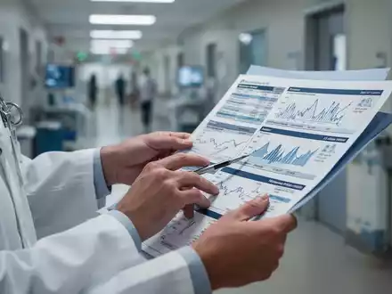 Hände eines Arztes, die medizinische Unterlagen oder Daten prüfen, im Hintergrund verschwommen medizinisches Gerät. - Foto: über boerse-global.de