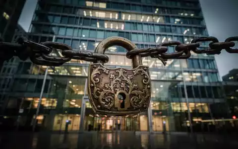 Ein großes, verziertes, antikes Schloss und eine Kette blockieren den Eingang zu einem Commerzbank-Gebäude. - Foto: über boerse-global.de