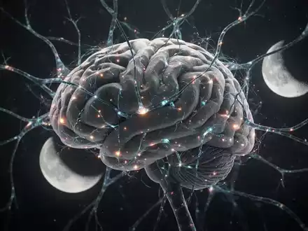 Ein stilisiertes Gehirn mit leuchtenden neuronalen Netzwerken, das die komplexe Verbindung von Genen, Schlaf und Alzheimer darstellt. - Foto: über boerse-global.de