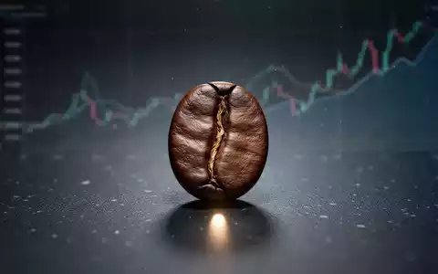 Eine einzelne Kaffeebohne mit glänzender Oberfläche auf dunklem Hintergrund, dahinter angedeutete Finanzgrafiken. - Foto: über boerse-global.de