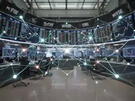 Abstrakte Darstellung von Datenflüssen und Transparenz im Finanzmarkt, mit leuchtenden Linien und Knoten über einem Börsenparkett. - Foto: über boerse-global.de
