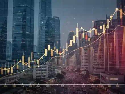 Eine stilisierte, aufwärts gerichtete Börsenkurve vor dem Hintergrund moderner Finanzgebäude in einer asiatischen Stadt. - Foto: über boerse-global.de