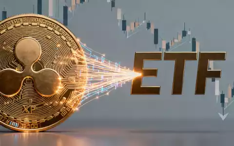 Digitale Darstellung der XRP-Blockchain-Technologie, die in ein stilisiertes ETF-Symbol mündet, mit Marktdaten im Hintergrund. - Foto: über boerse-global.de
