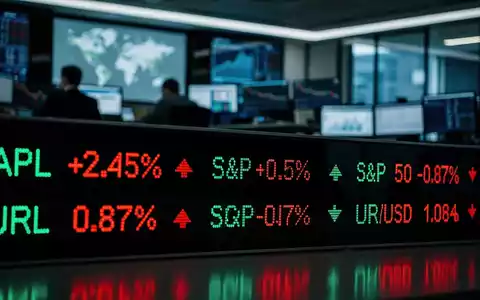 Nahaufnahme eines Börsentickers, der Finanzdaten anzeigt, mit einem unscharfen Hintergrund eines modernen Handelsraums. - Foto: über boerse-global.de