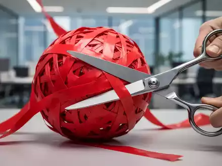 Eine Nahaufnahme einer roten Bandschleife, die von einer Schere durchgeschnitten wird, mit einem unscharfen modernen Büro im Hintergrund. - Foto: über boerse-global.de