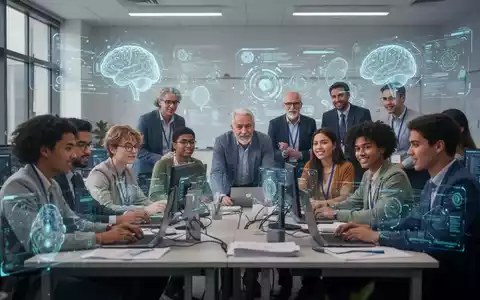 Eine vielfältige Gruppe von Studierenden und Professoren arbeitet in einem modernen, digital ausgestatteten Universitätsklassenzimmer zusammen. - Foto: über boerse-global.de