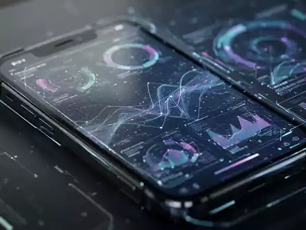A close-up of a smartphone screen with a privacy filter, showing abstract digital data, viewed from an angle where content is partially obscured. - Foto: über boerse-global.de