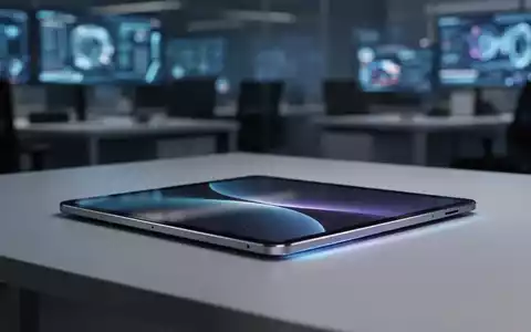 A sleek, modern Xiaomi tablet, viewed from an angle, resting on a minimalist desk with a soft screen glow. - Foto: über boerse-global.de