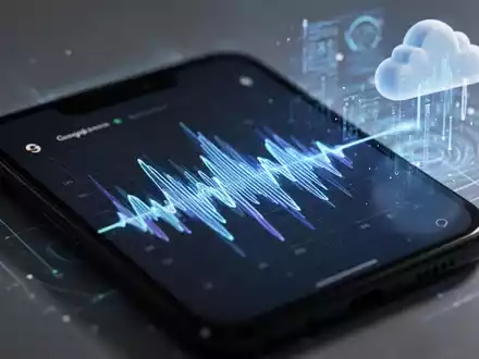 A smartphone screen showing a voice search waveform with AI elements, representing Google's software updates. - Foto: über boerse-global.de