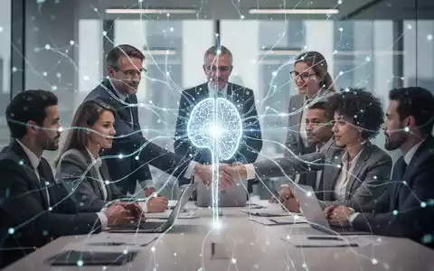 Abstract image of a glowing neural network connecting business professionals, symbolizing AI integration and partnership in an enterprise setting. - Foto: über boerse-global.de