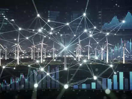 Ein abstraktes, leuchtendes digitales Stromnetz mit Verbindungen zu Finanzdaten, das Energieinfrastruktur und Investitionen darstellt. - Foto: über boerse-global.de