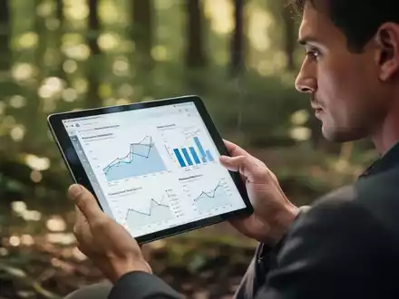 Eine Person sitzt entspannt im Grünen und studiert berufliche Informationen auf einem Tablet, umgeben von Natur. - Foto: über boerse-global.de